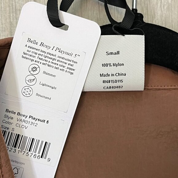 Varley Belted Crinkled Nylon Playsuit Romper Jumpsuit Brown Shimmer NWT $188 - Picture 11 of 12